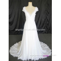 Chiffon wedding dress, cap sleeve V-neck backless bridal dress